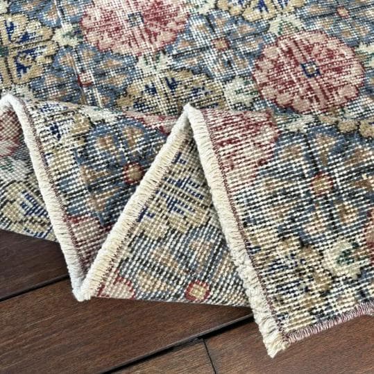 トルコ ヴィンテージラグA3 大判 レア ブルー グレー ベージュ ピンク