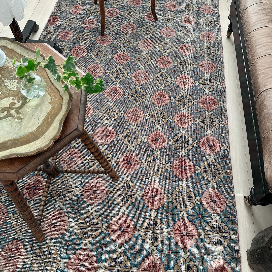 トルコ ヴィンテージラグA3 大判 レア ブルー グレー ベージュ ピンク