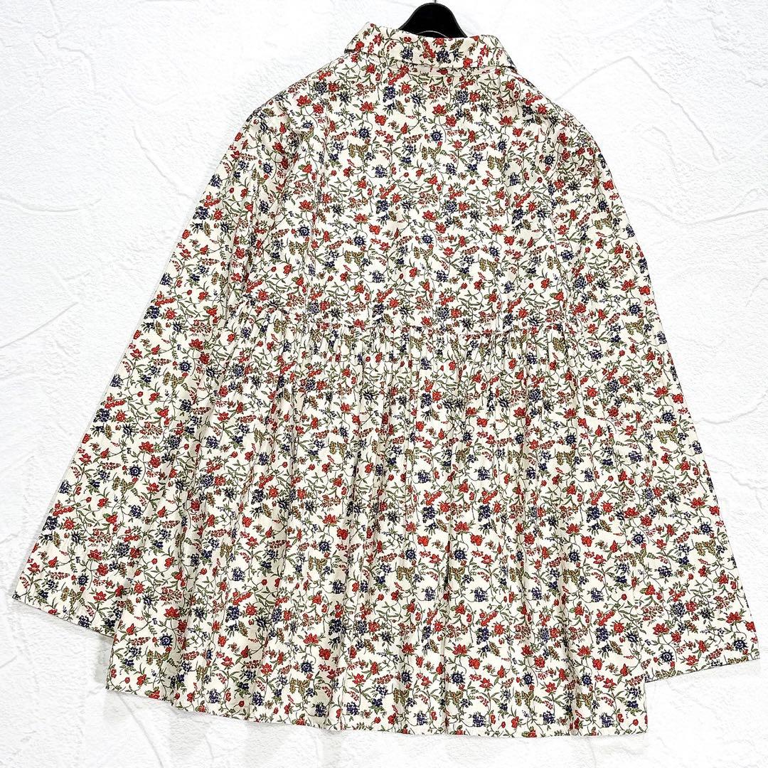 ✨美品✨45R　ブラウス　チュニック　前開き　花柄　総柄　ギャザー　マルチカラー