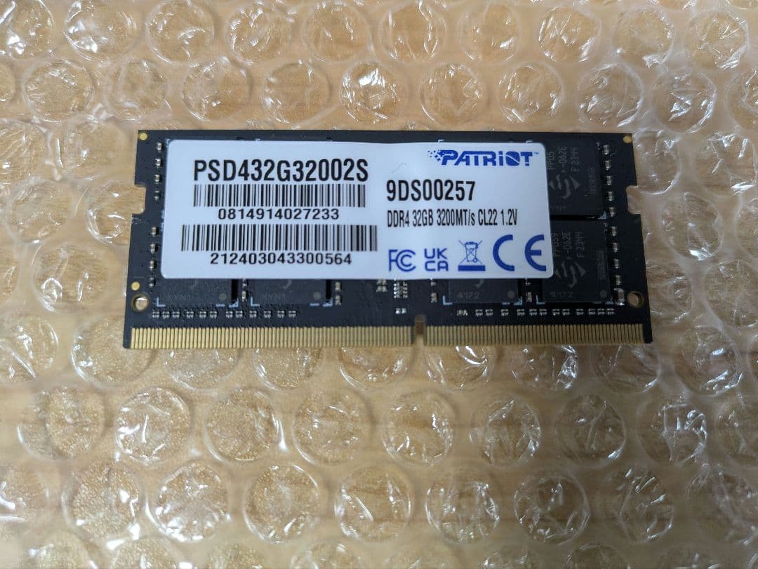 PATRIOT 32GB DDR4 3200MHz SO-DIMMメモリ 1枚