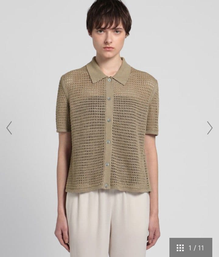 新品タグ付 セオリー 定価3万9千 現行 リネン メッシュ編み ポロニット タン