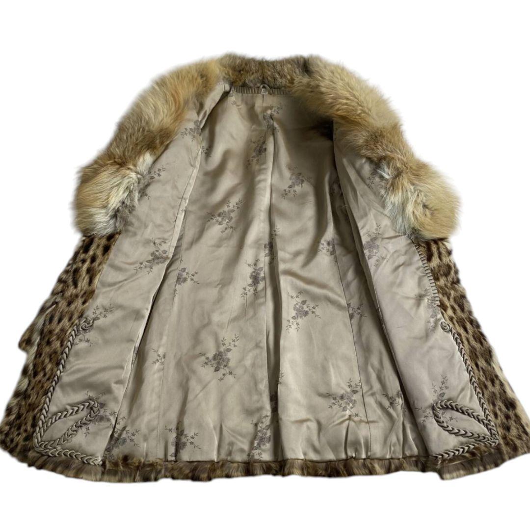 ファーコート　リアルファー　ヒョウ柄　シルク　サイズL