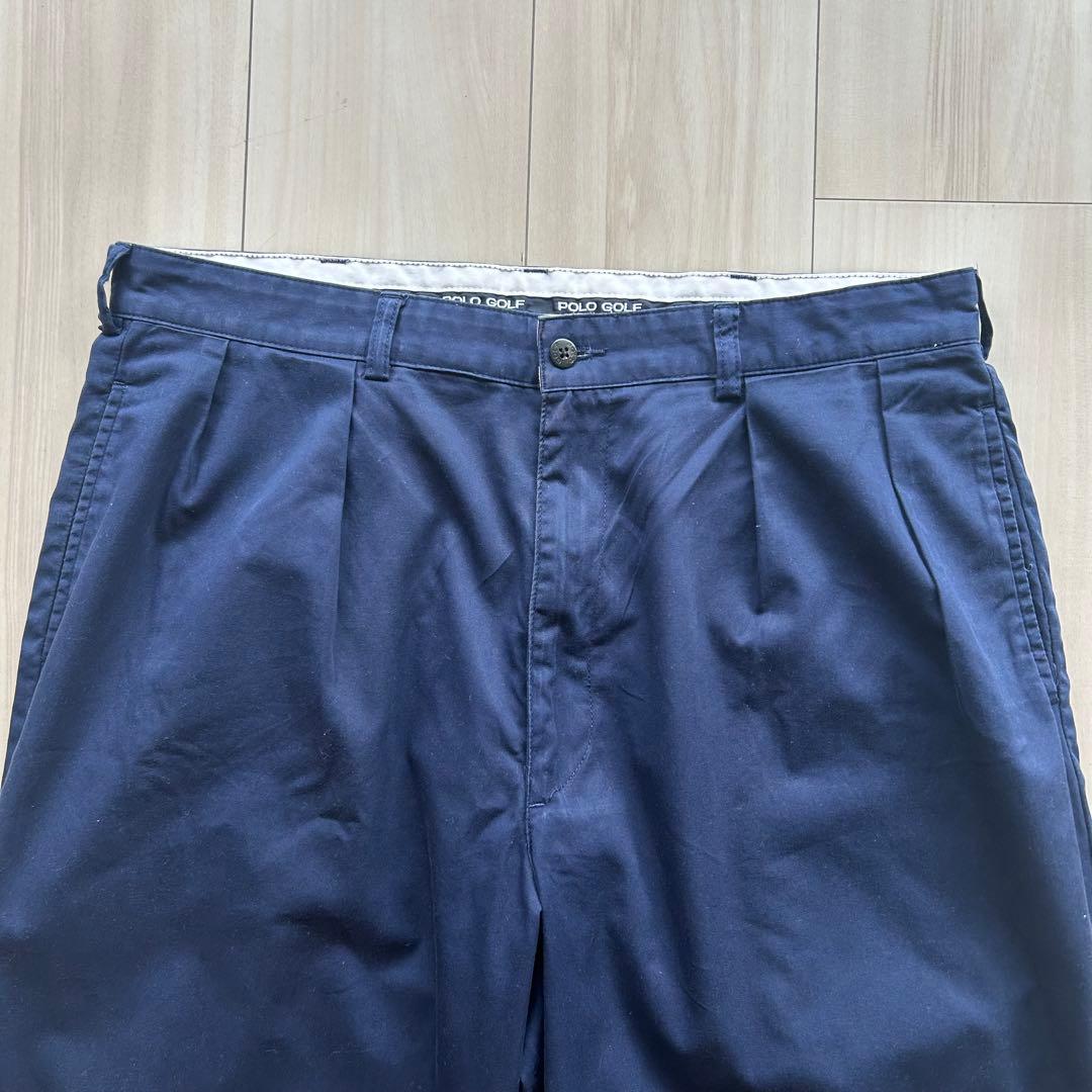 90s ポロゴルフ 2タックチノトラウザーズ ネイビー 実寸34×30 状態良