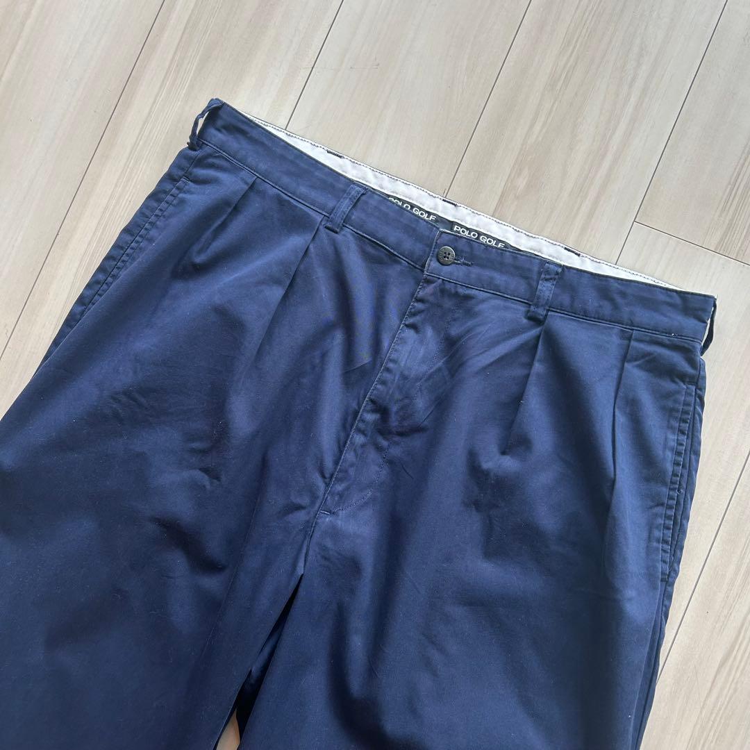 90s ポロゴルフ 2タックチノトラウザーズ ネイビー 実寸34×30 状態良