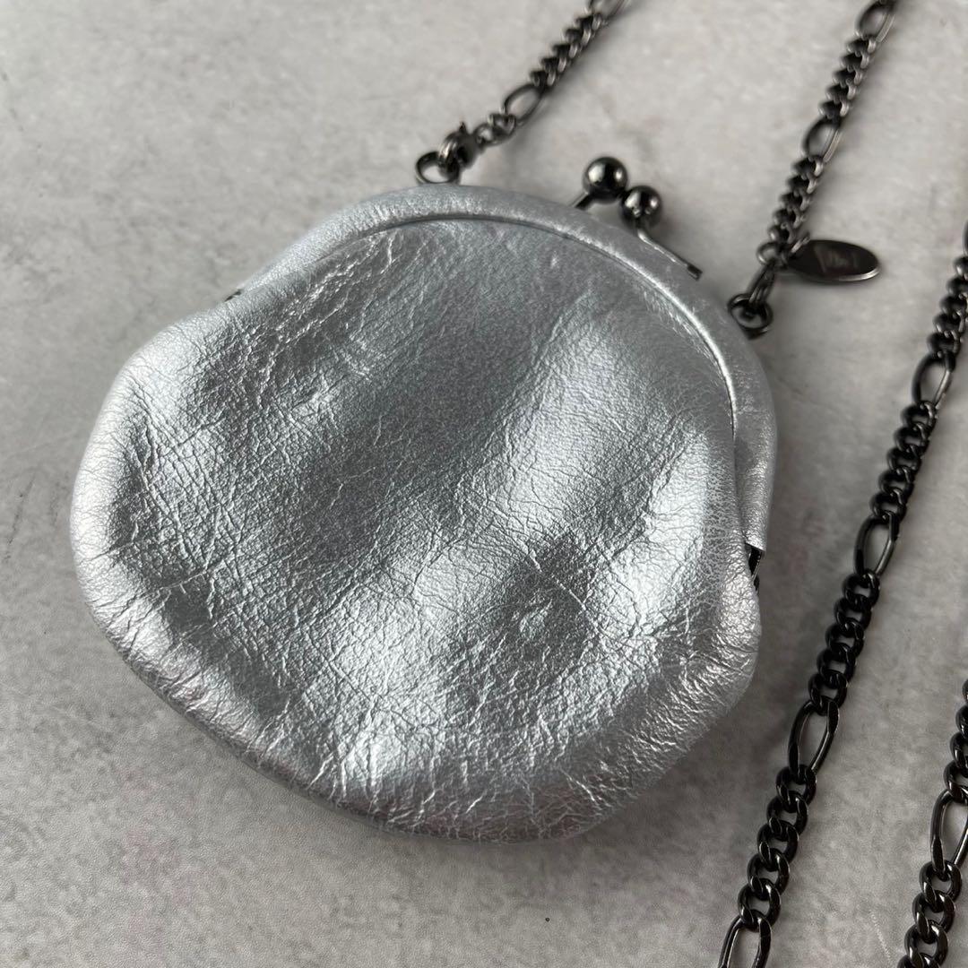 美品◎ディスコードヨウジヤマモト がま口ショルダーストラップ付き シルバー