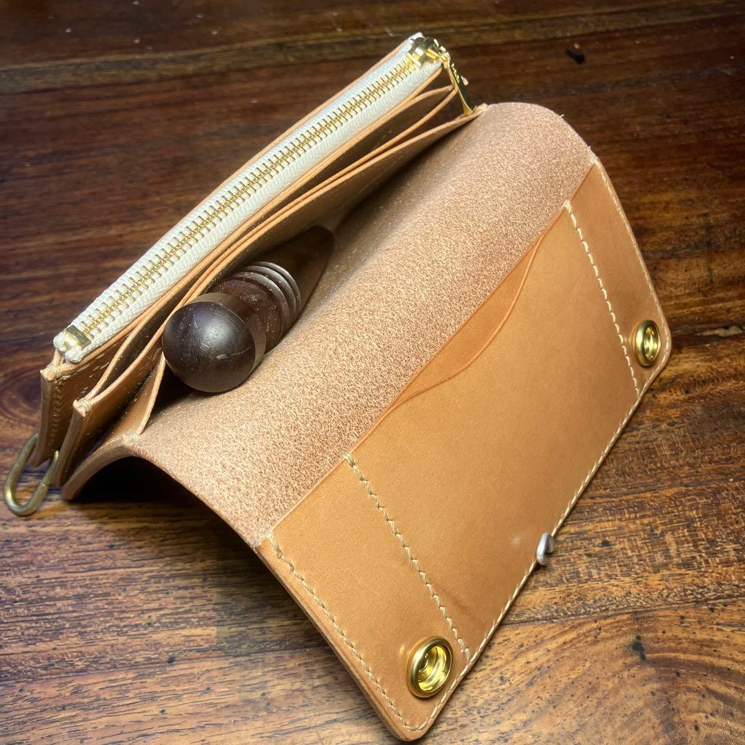 ミドルトラッカーウォレット　ナチュラル　栃木レザー　レザークラフト