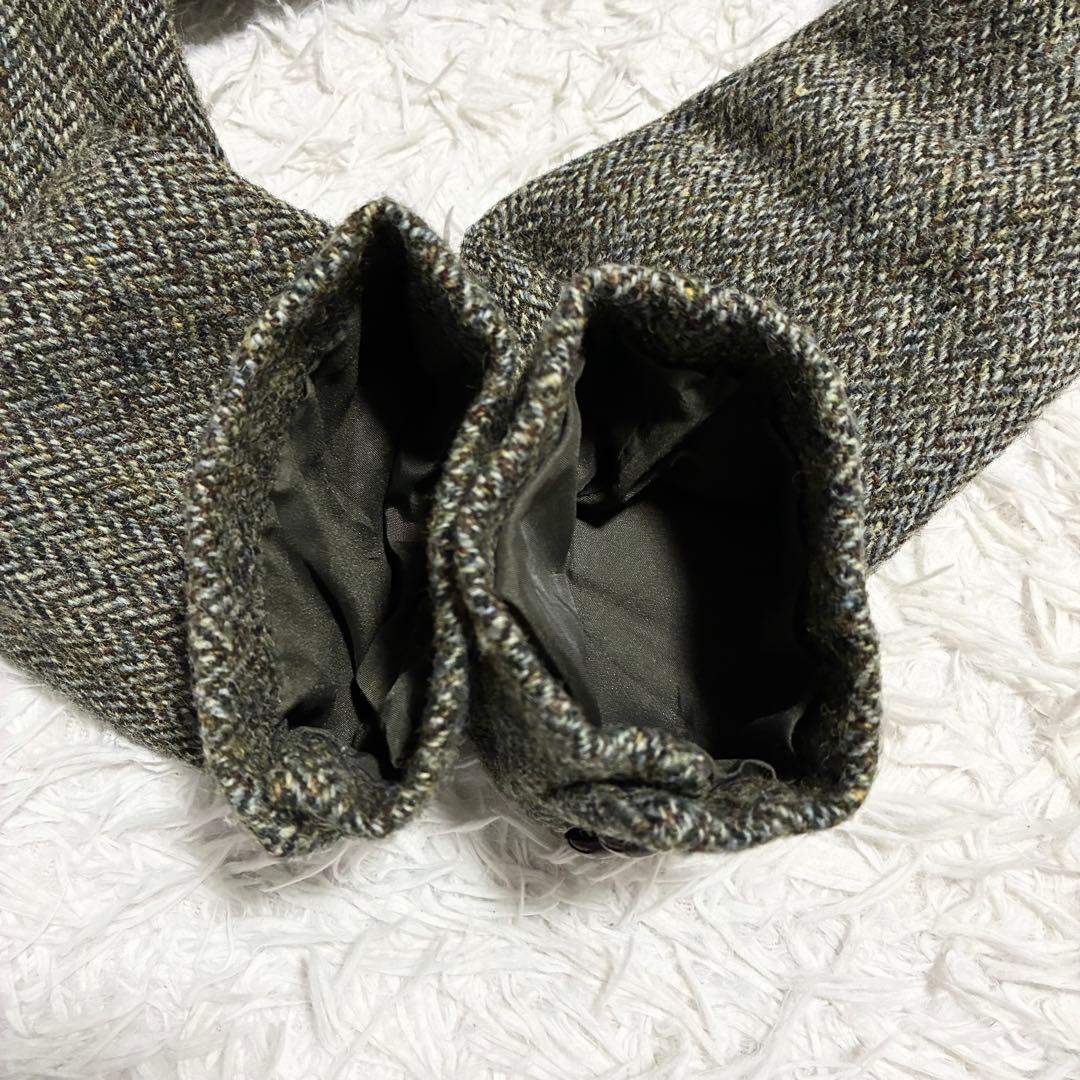 【ハリスツイード】英国製 ヘリンボーン柄テーラージャケット グリーン系 S