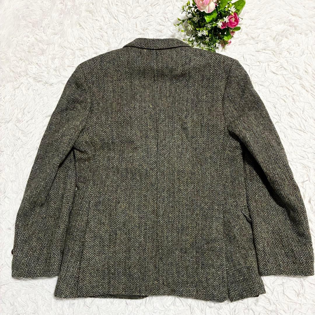 【ハリスツイード】英国製 ヘリンボーン柄テーラージャケット グリーン系 S