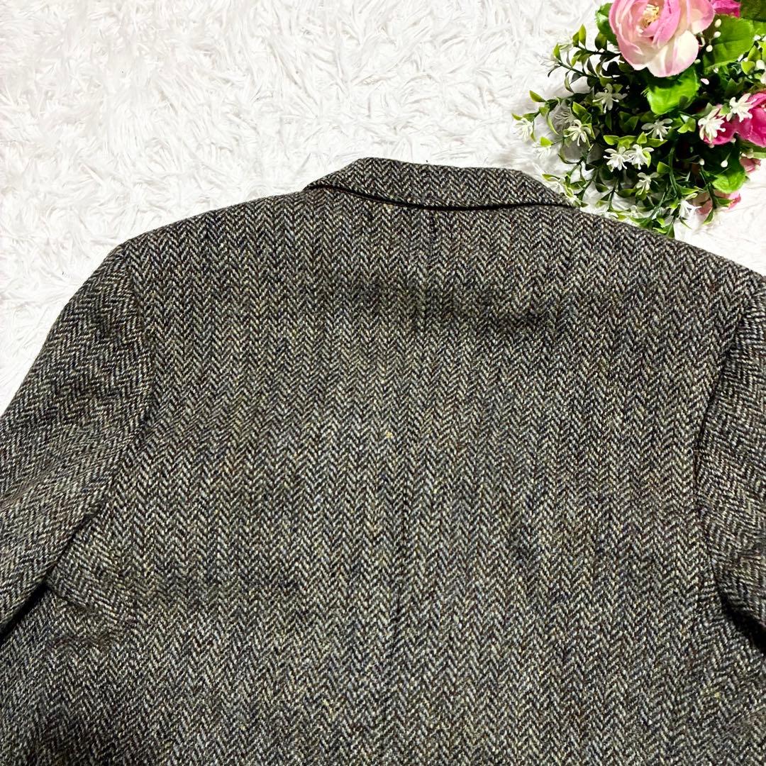 【ハリスツイード】英国製 ヘリンボーン柄テーラージャケット グリーン系 S