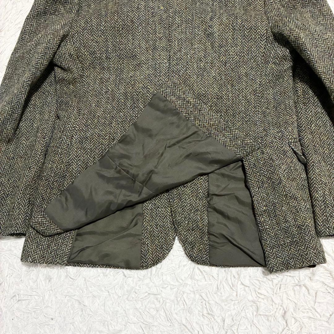 【ハリスツイード】英国製 ヘリンボーン柄テーラージャケット グリーン系 S