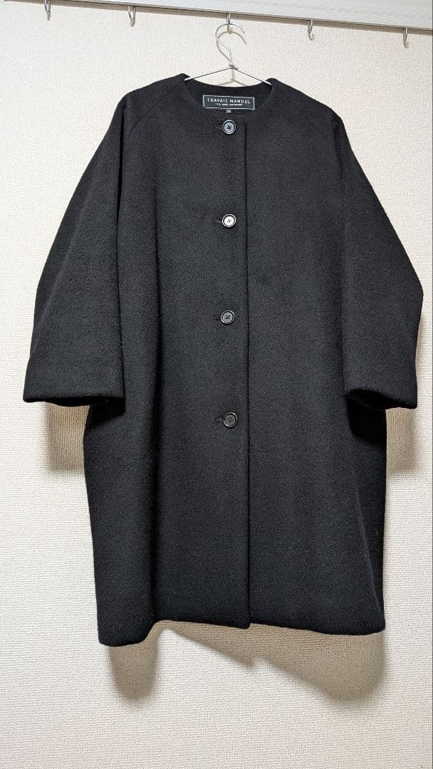 TRAVAIL MANUEL ソフトメルトンノーカラーコート黒美品
