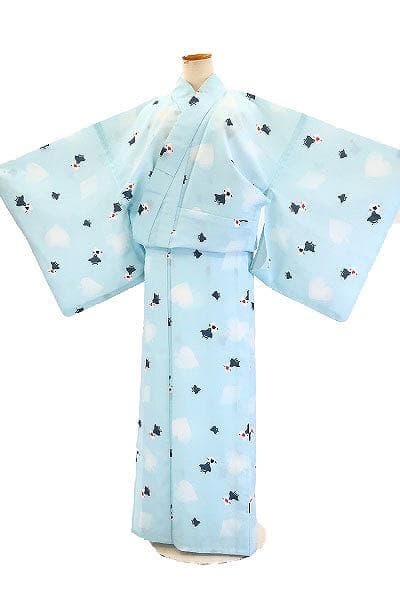 ★専用★夏着物　浴衣　洗える着物　水色　千鳥　トランプ　身丈168cm