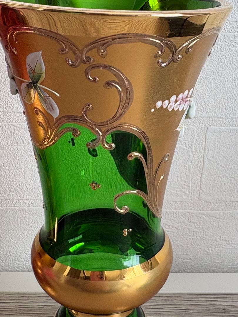 ベネチアングラス 花瓶 2点ペアセット エナメル彩 ムラーノ島 ヴィンテージ