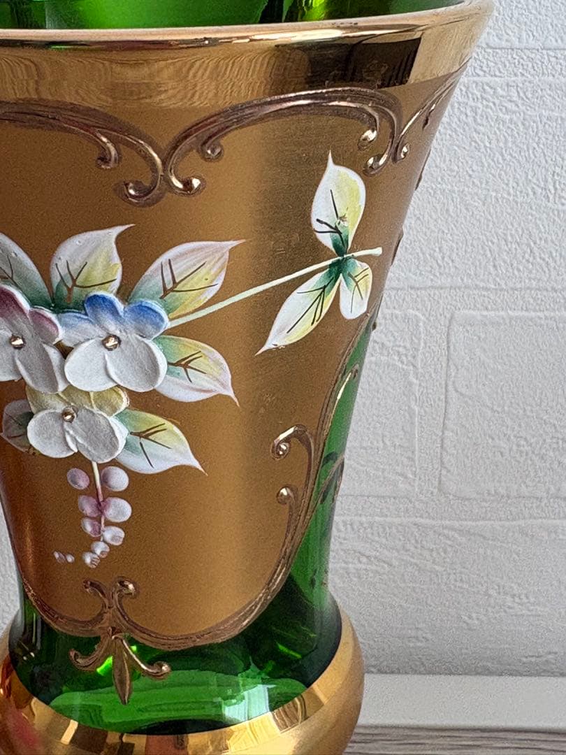 ベネチアングラス 花瓶 2点ペアセット エナメル彩 ムラーノ島 ヴィンテージ