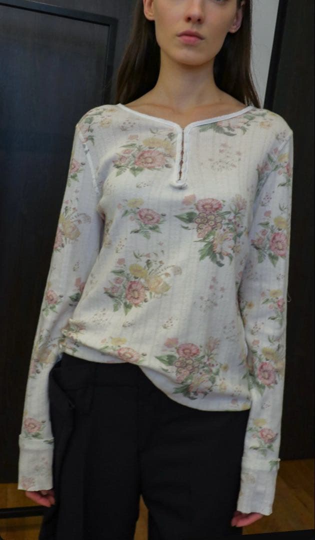 トップス OPEN YY FLORAL HOOK HENLEY LONG SLEEVE