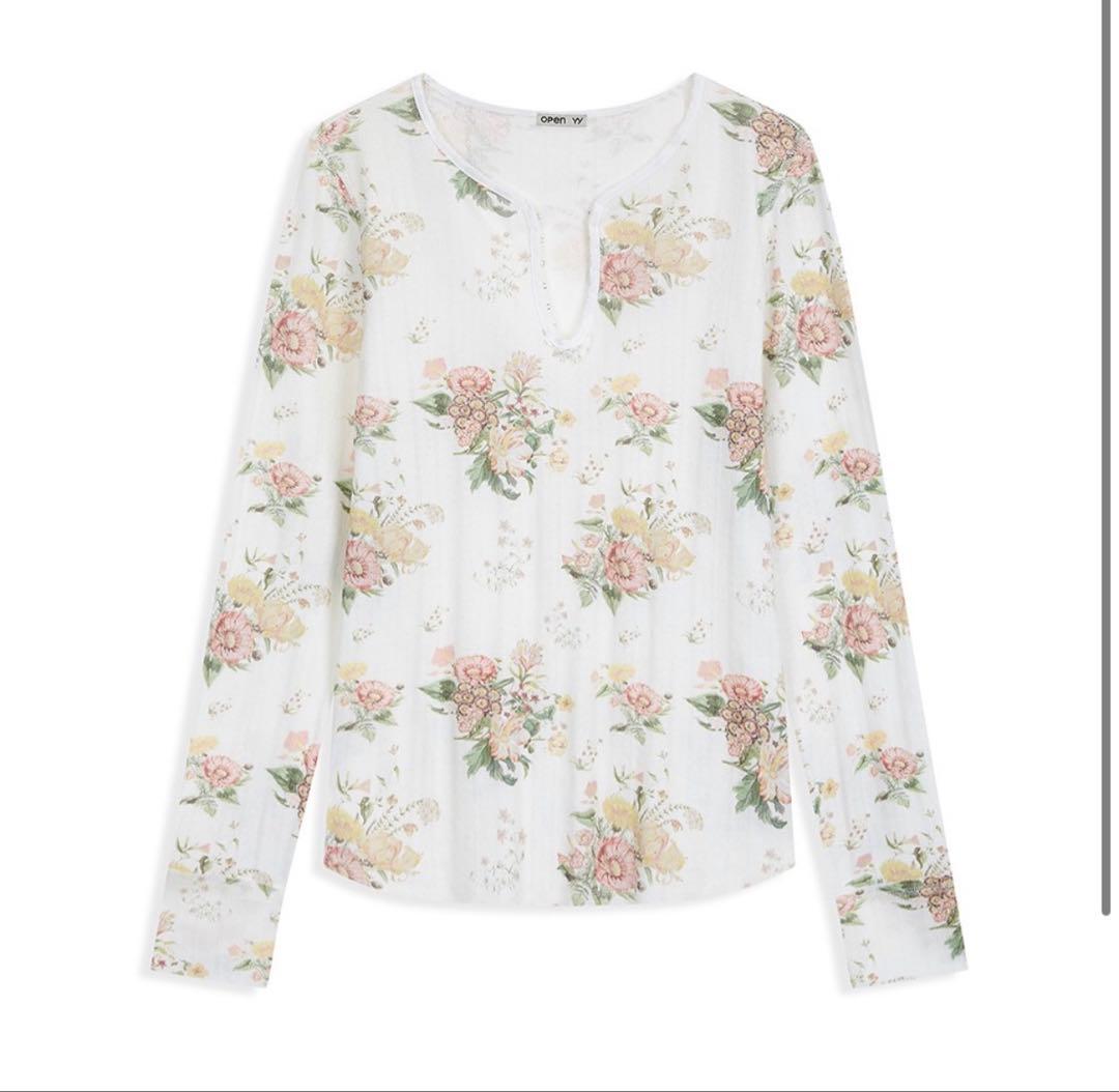 トップス OPEN YY FLORAL HOOK HENLEY LONG SLEEVE