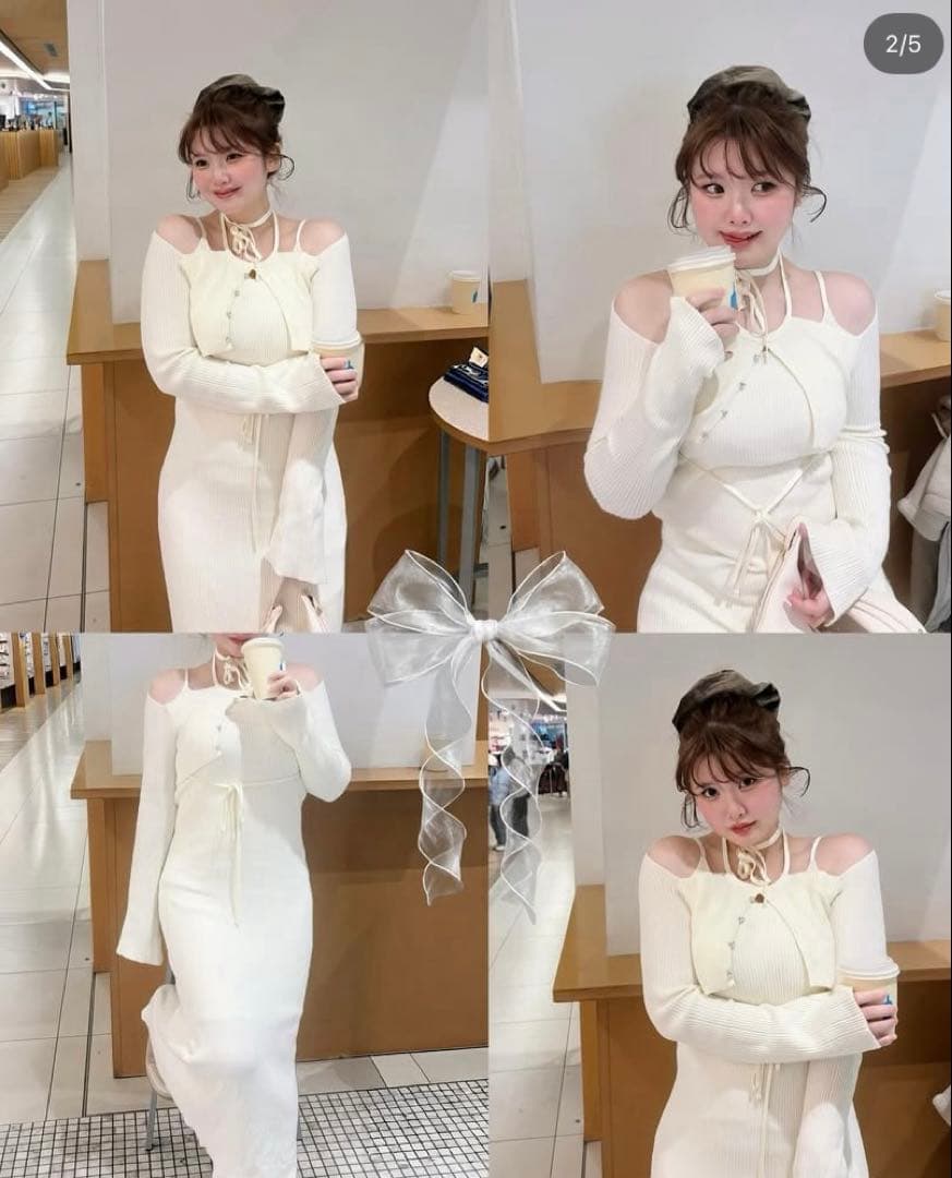 ワンピース M me eme Layered ribbon knit onepiece