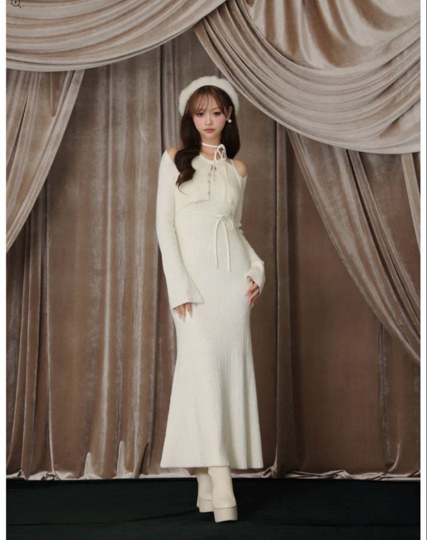 ワンピース M me eme Layered ribbon knit onepiece