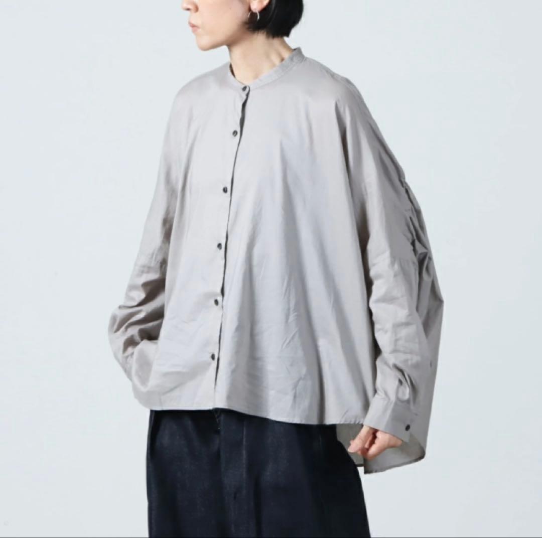 mizuiroind バックギャザーワイドシャツ ブルー