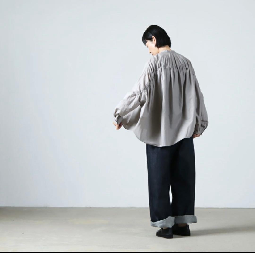 mizuiroind バックギャザーワイドシャツ ブルー