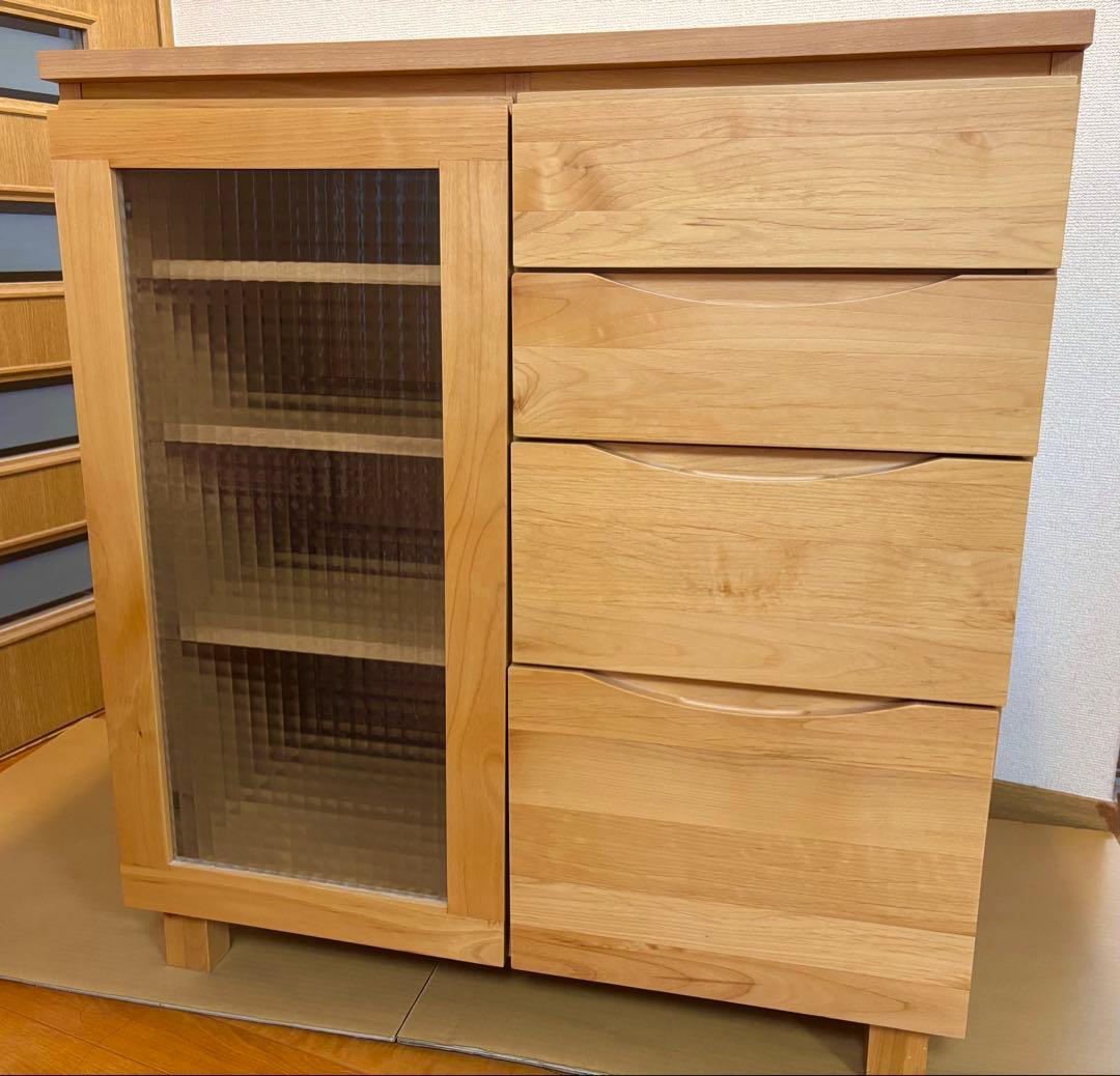 最終価格 日本製 あたたかみのあるアルダー材 美品 食器棚 レンジ台キッチン収納