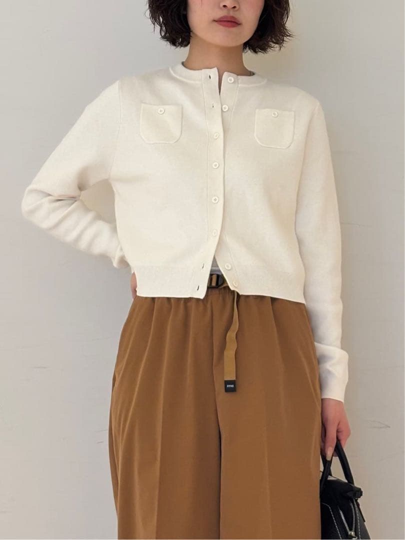 CABaN コットンカシミヤ クルーネックカーディガン　ホワイト XS