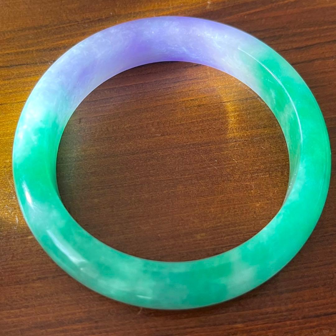 翡翠 氷質 緑 ラベンダー ジェダイト 58.5g 手首内径18cm バングル