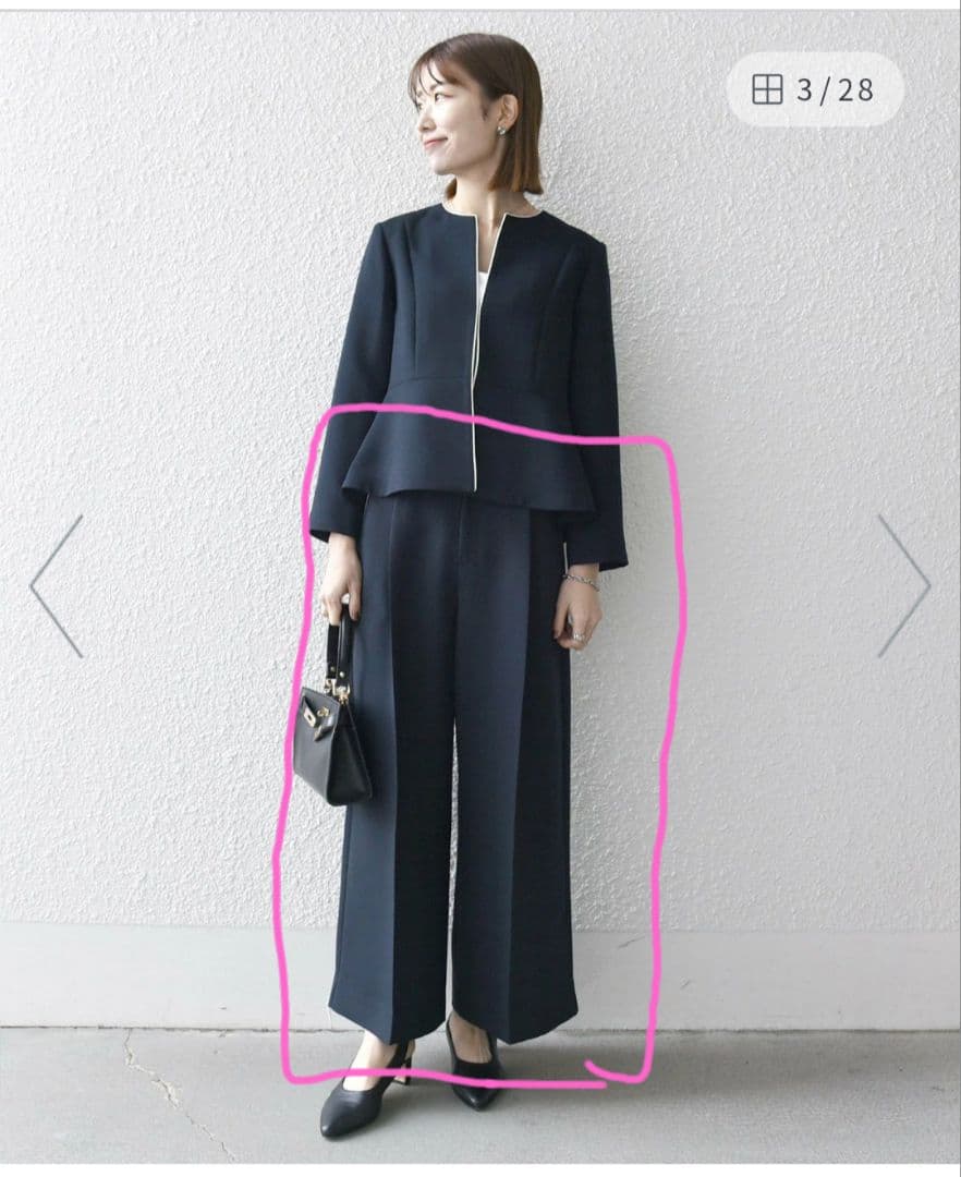 ネイビー ワイドパンツ ポリエステル