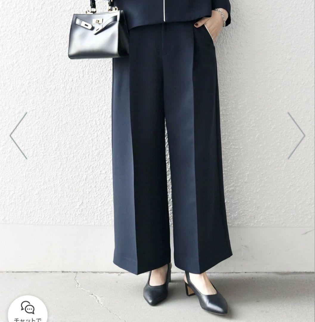 ネイビー ワイドパンツ ポリエステル