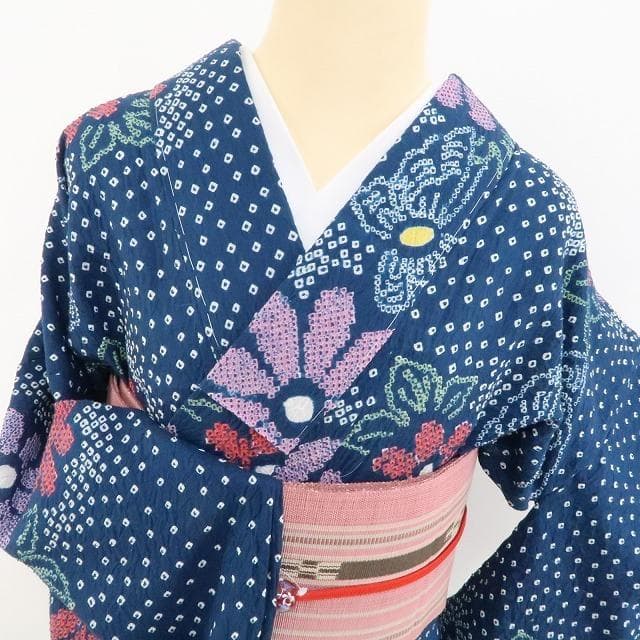 新品 有松鳴海絞り 蝶 夏着物 仕付け糸付 トールサイズ 高級浴衣 4078