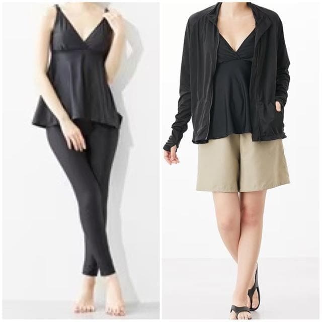 新品☆3L♪黒ラッシュガード・レギンス付♪水着5点セット♪UVカット☆☆G665