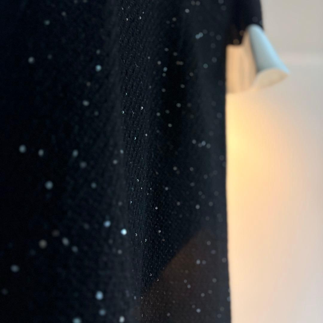 【LEJA】花柄レースカラー スパンコール刺繍 Aラインフレアドレス Lサイズ