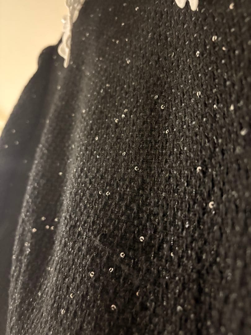 【LEJA】花柄レースカラー スパンコール刺繍 Aラインフレアドレス Lサイズ