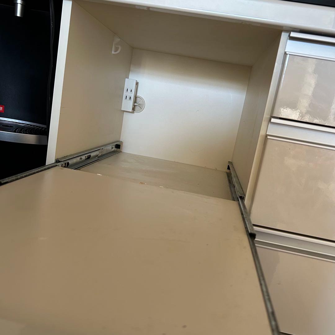 パモウナ　カップボード 120 ホワイト 食器棚　スライド扉付き 説明書