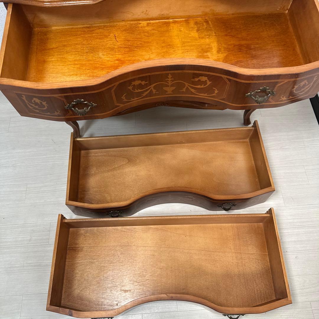 イタリア製 チェスト 3段 象嵌 金属取手 猫脚 i4※