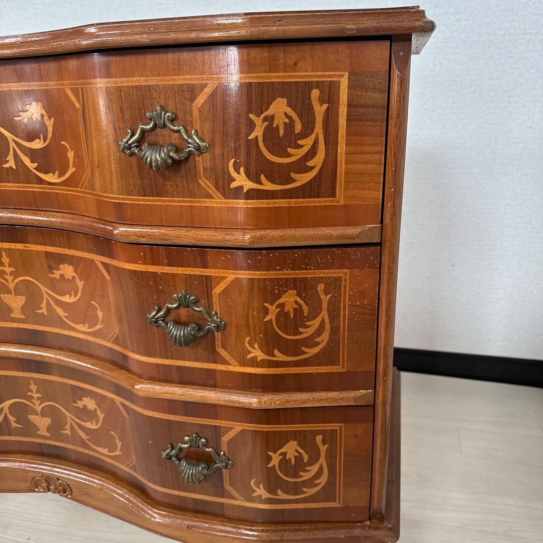 イタリア製 チェスト 3段 象嵌 金属取手 猫脚 i4※
