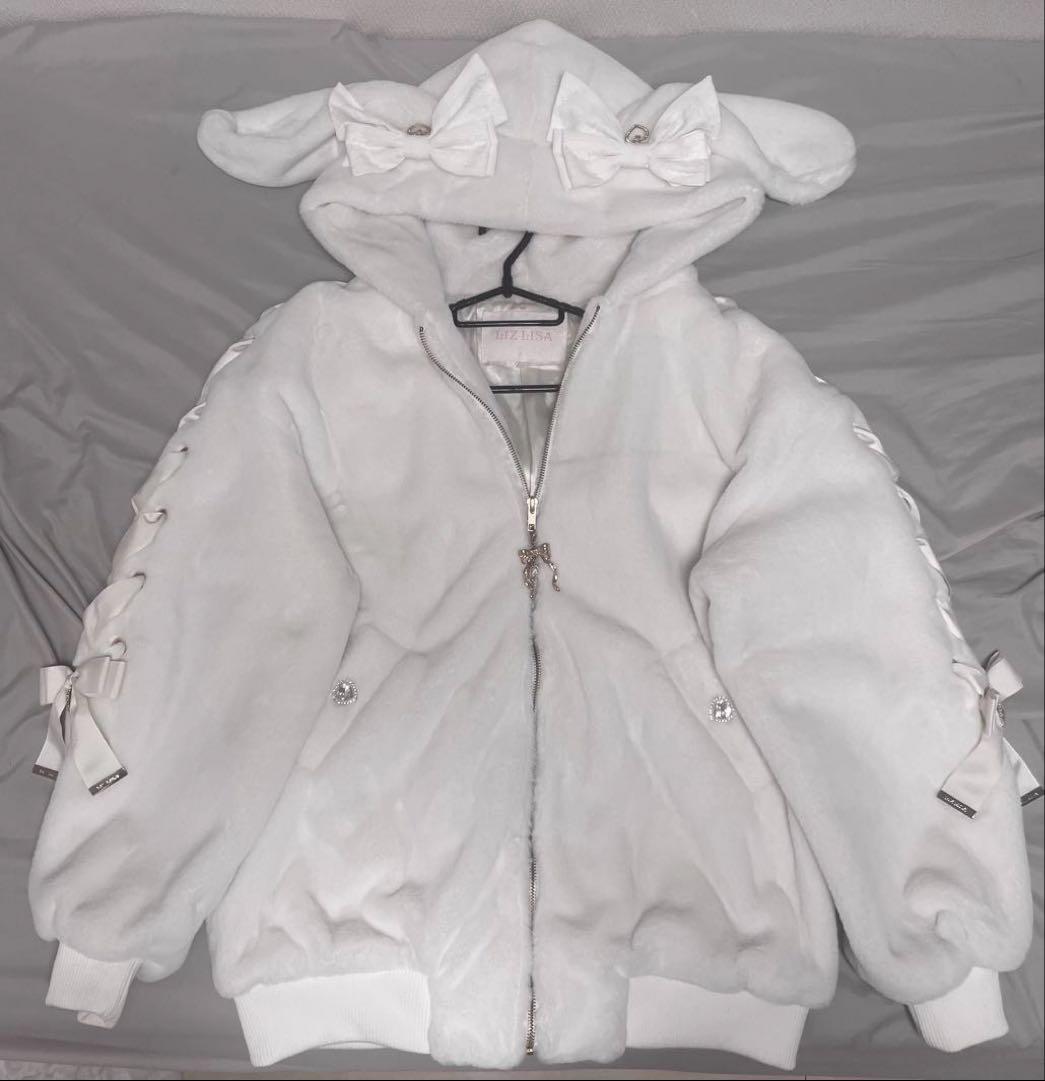 リズリサ LIZLISA リボンうさみみファーブルゾン 白 ホワイト