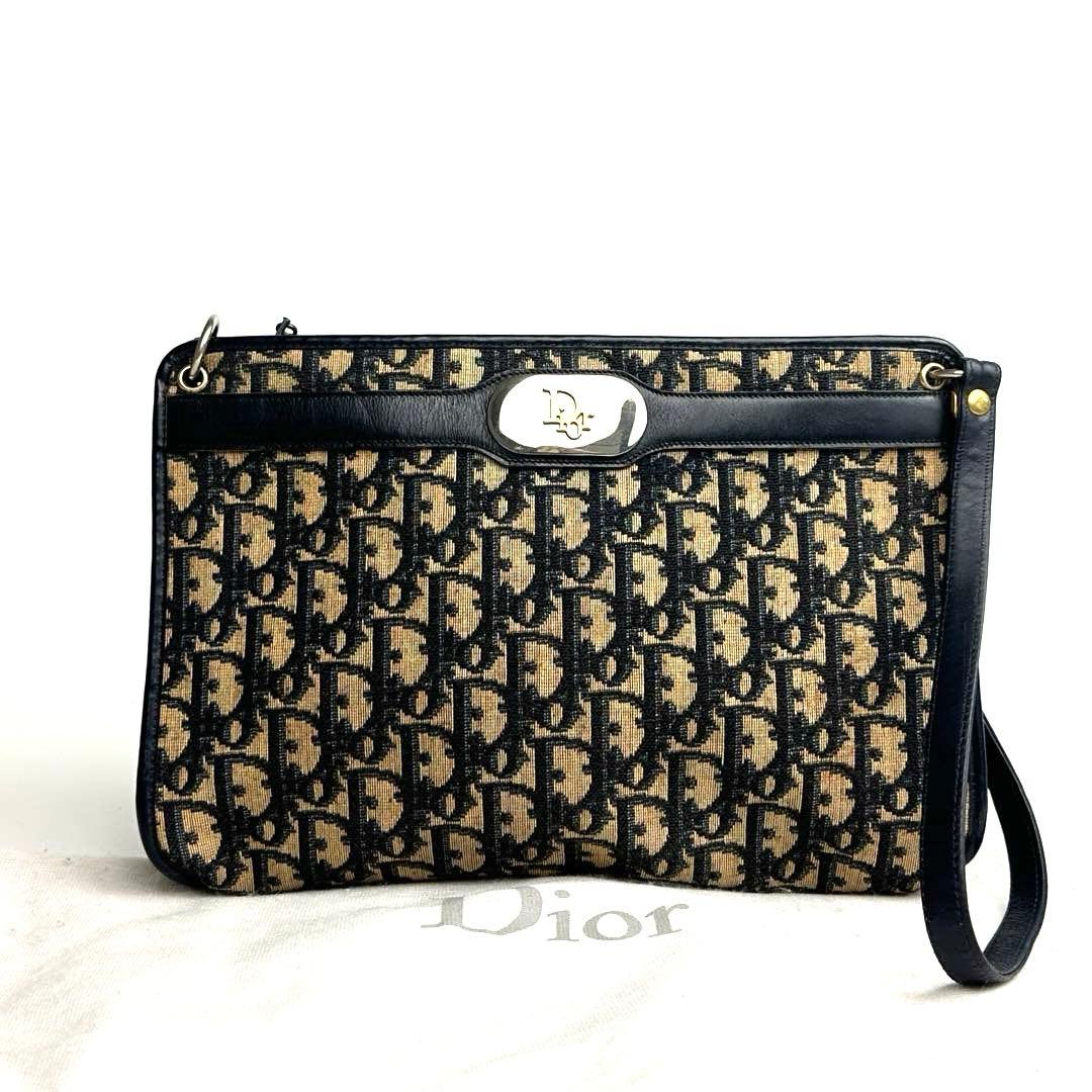 【美品】ディオール　ショルダーバッグ　トロッター　キャンバス　レザー　ネイビー