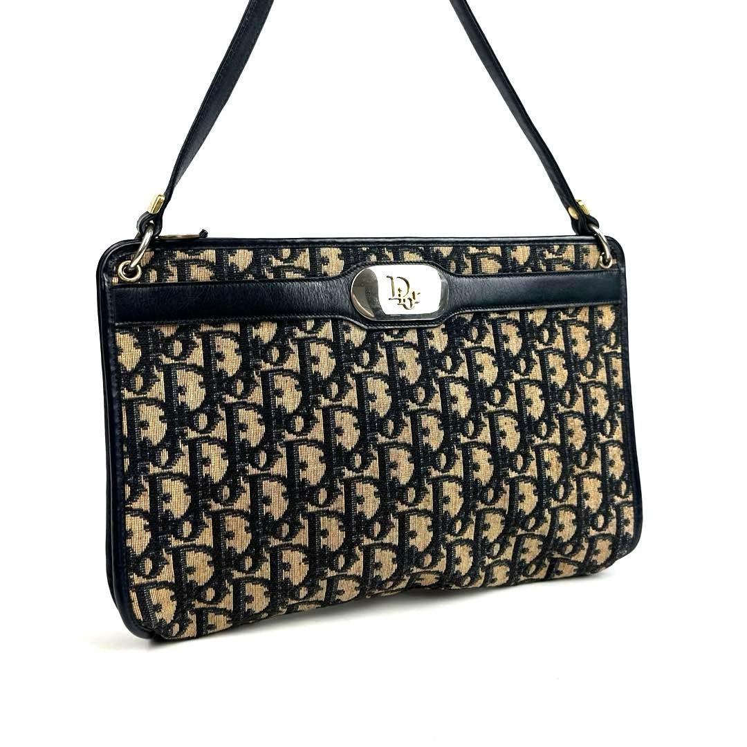 【美品】ディオール　ショルダーバッグ　トロッター　キャンバス　レザー　ネイビー