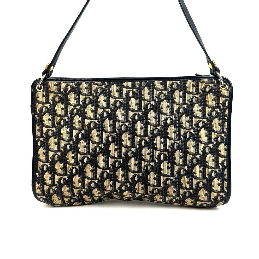 【美品】ディオール　ショルダーバッグ　トロッター　キャンバス　レザー　ネイビー