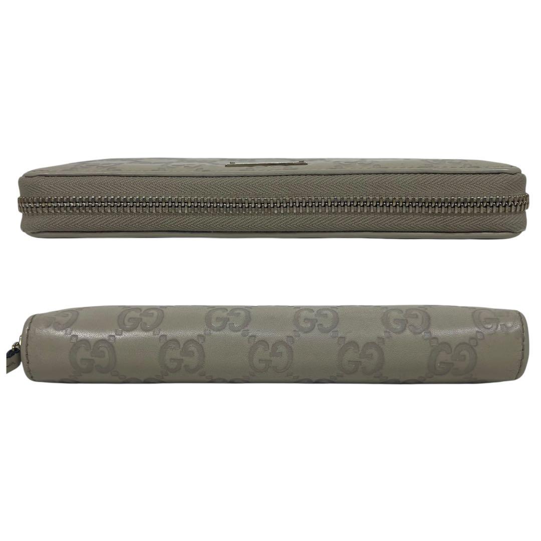 グッチ　長財布　GGシマレザー　ロゴプレート　ロゴ総柄　型押　ラウンドファスナー