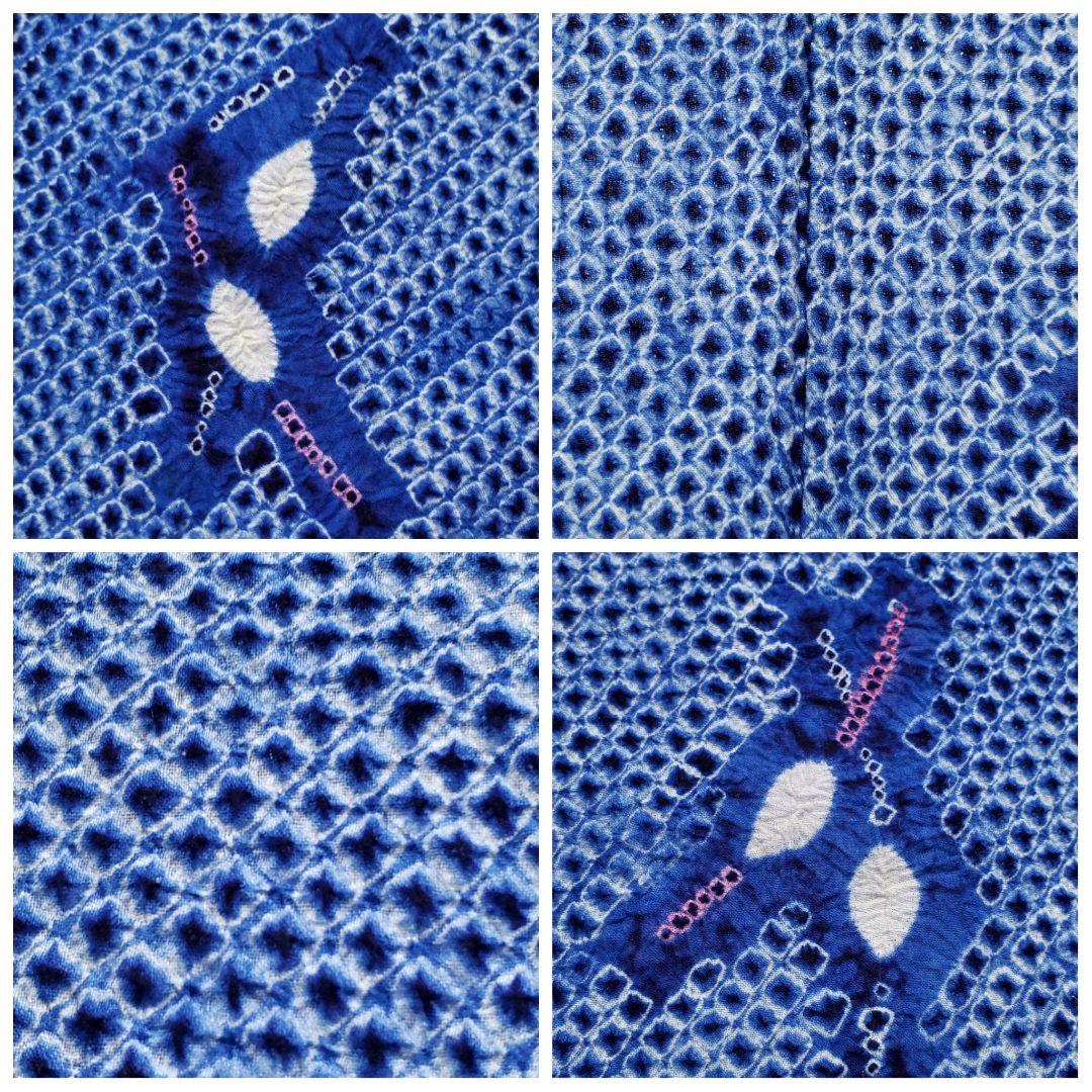 A9 有松鳴海絞り 松葉模様 藍染 白色 綿 浴衣 着物 07