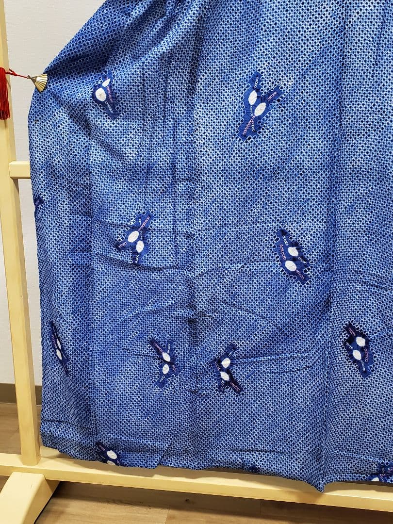 A9 有松鳴海絞り 松葉模様 藍染 白色 綿 浴衣 着物 07