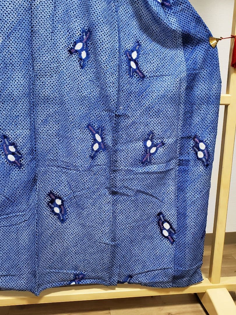 A9 有松鳴海絞り 松葉模様 藍染 白色 綿 浴衣 着物 07