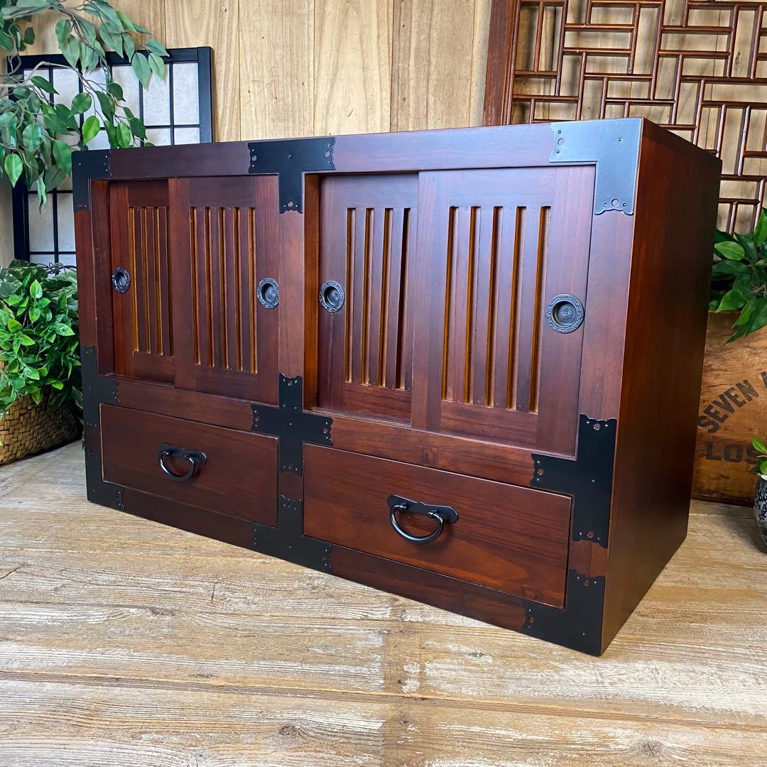 訳あり品！【104】民芸家具木製桐材天然無垢和水屋タンス L和室和風収納箪笥