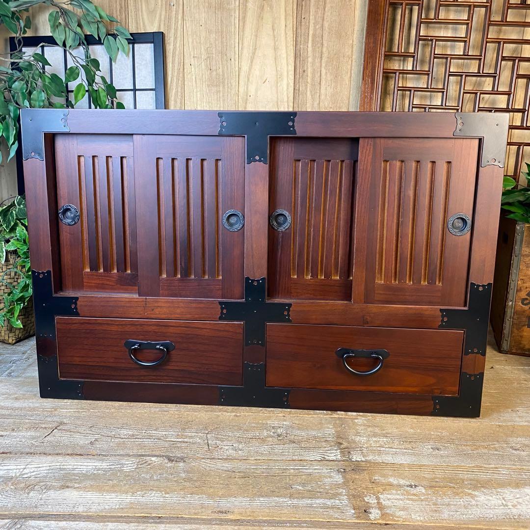 訳あり品！【104】民芸家具木製桐材天然無垢和水屋タンス L和室和風収納箪笥