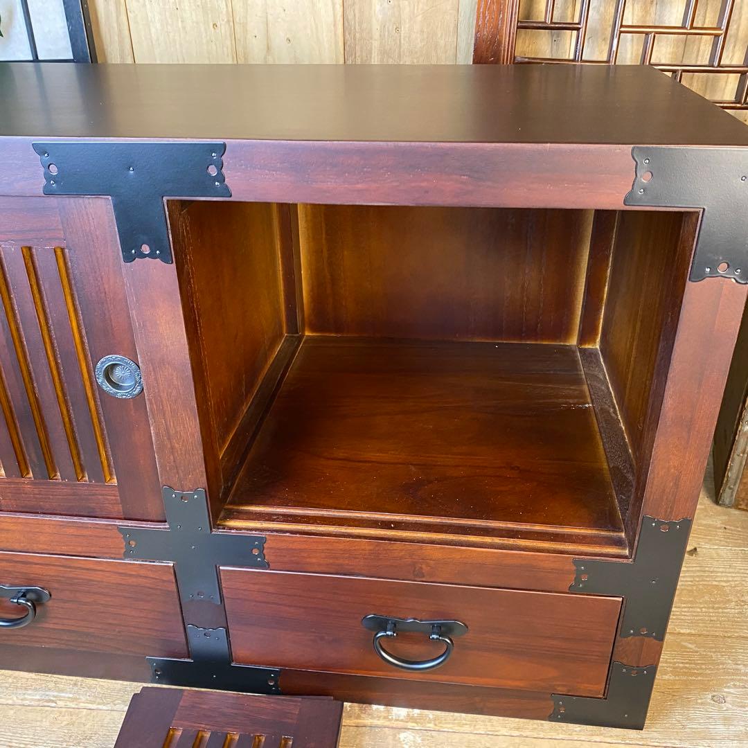 訳あり品！【104】民芸家具木製桐材天然無垢和水屋タンス L和室和風収納箪笥