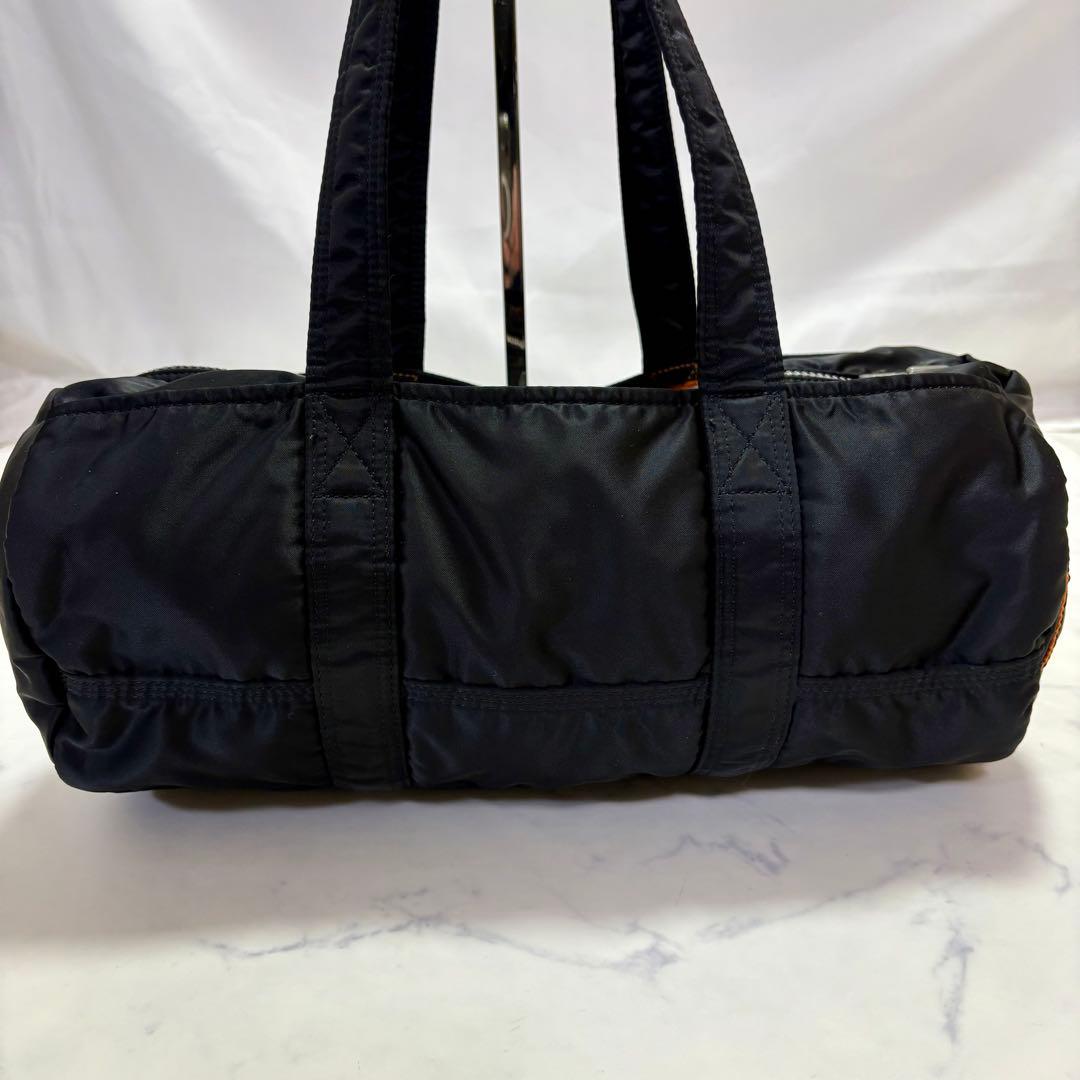 美品 PORTER タンカー ミニボストンバッグ 黒 オレンジ ナイロン ドラム