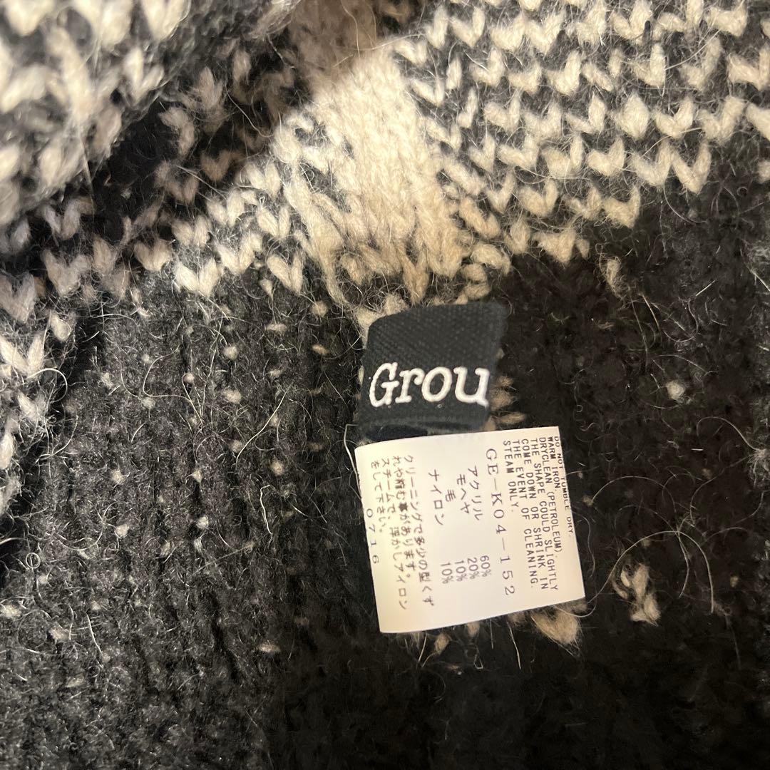 GroudY ロングニットカーディガン 黒とグレー チェック柄