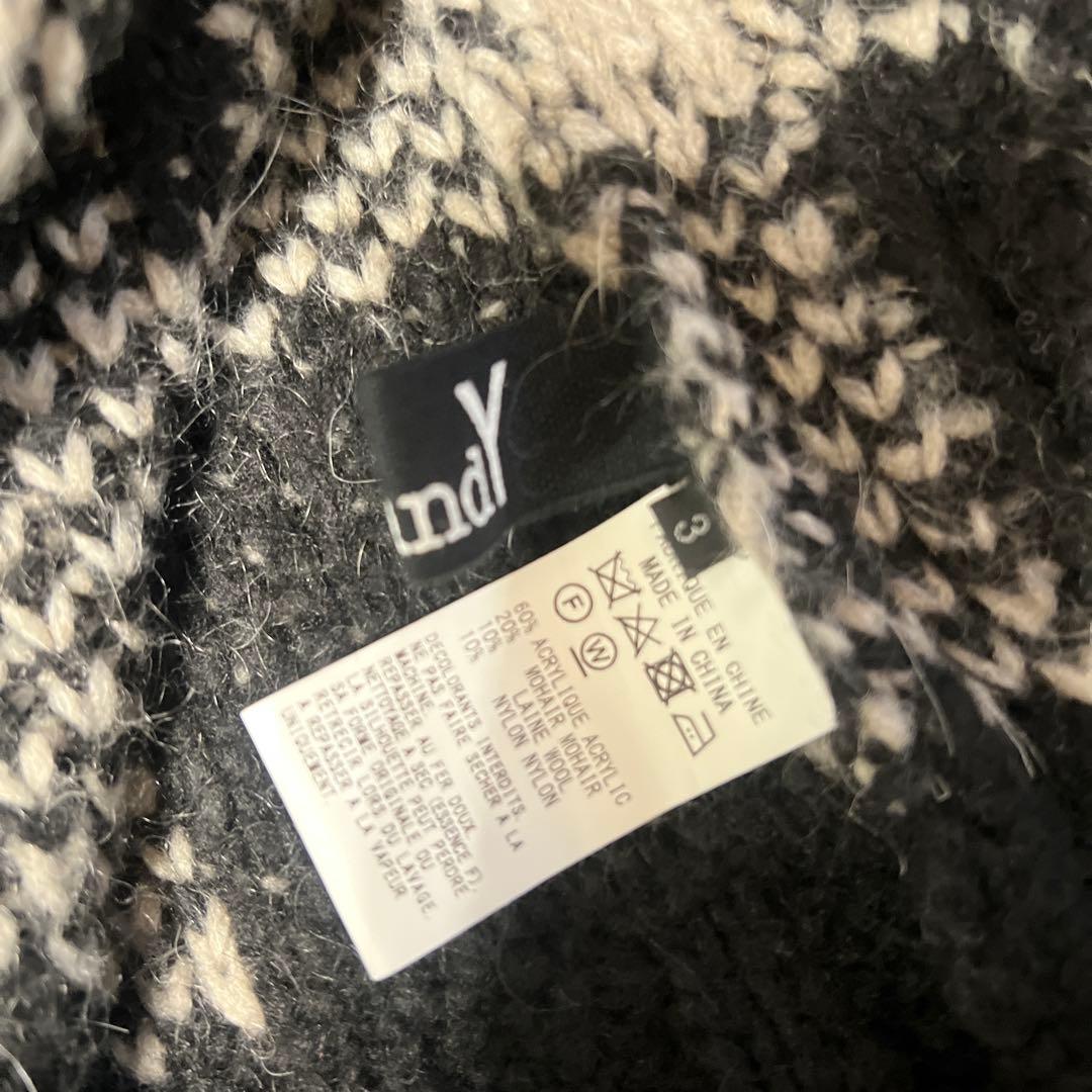 GroudY ロングニットカーディガン 黒とグレー チェック柄